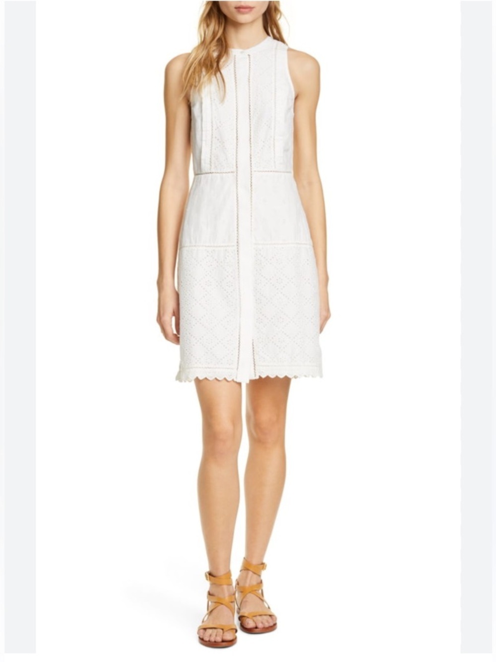 Joie White Eyelet Dress with Scalloped Hem